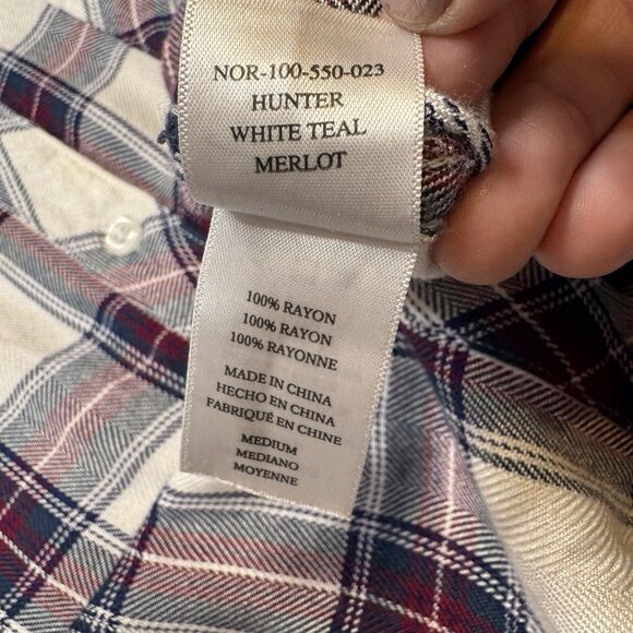 Rails Hunter Plaid Shirt White Teal Merlot Medium Button Down VGUC - Picture 9 of 11